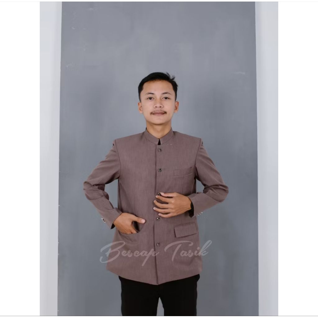 Bescap Jas Koko Pria Coklat Milo Polos Saku Tutup  Formal Informal S-XXL