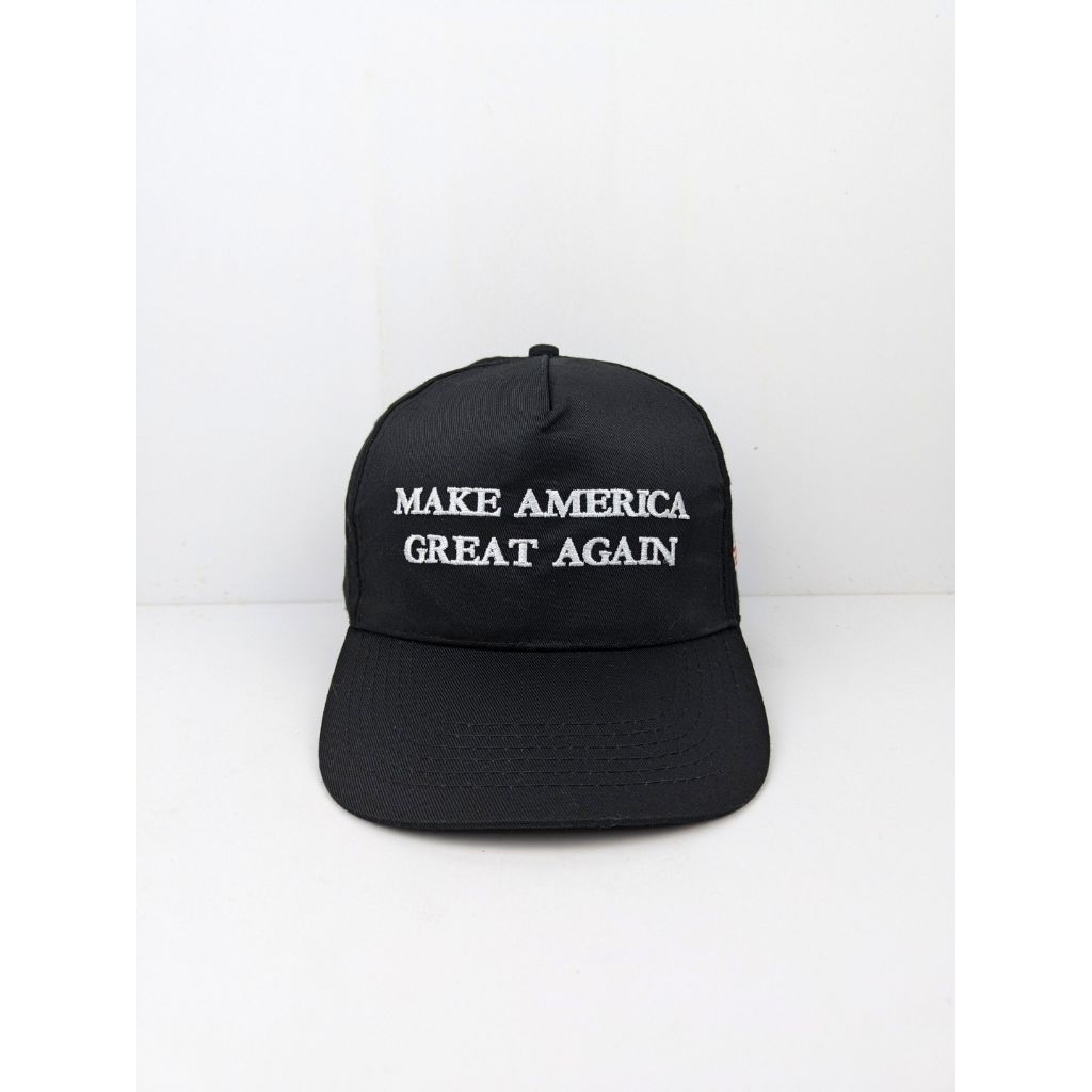 Topi Trump Make America Great Again MAGA Black White Logo Simpel Skena USA Bendera
