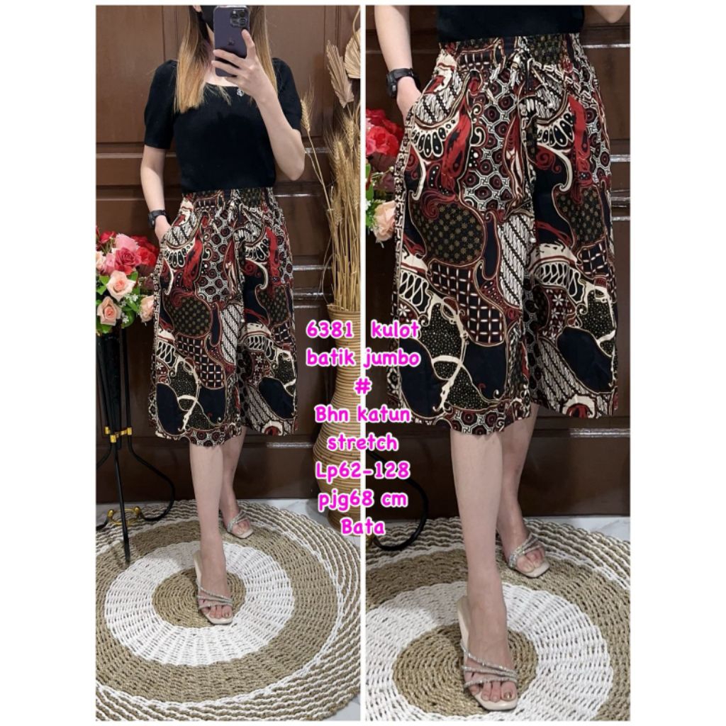 6381 Celana Kulot 7/8 Batik Jumbo Katun Stretch Wanita Jumbo/BigSize