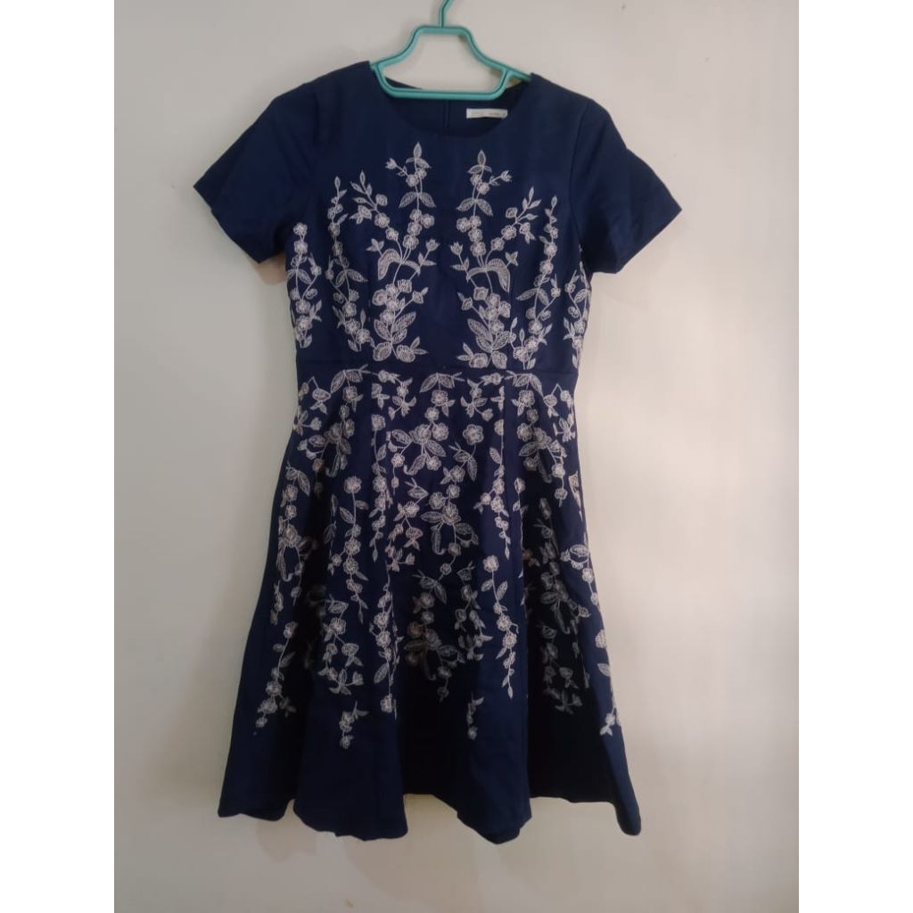 Dress Eprise Bunga Navy
