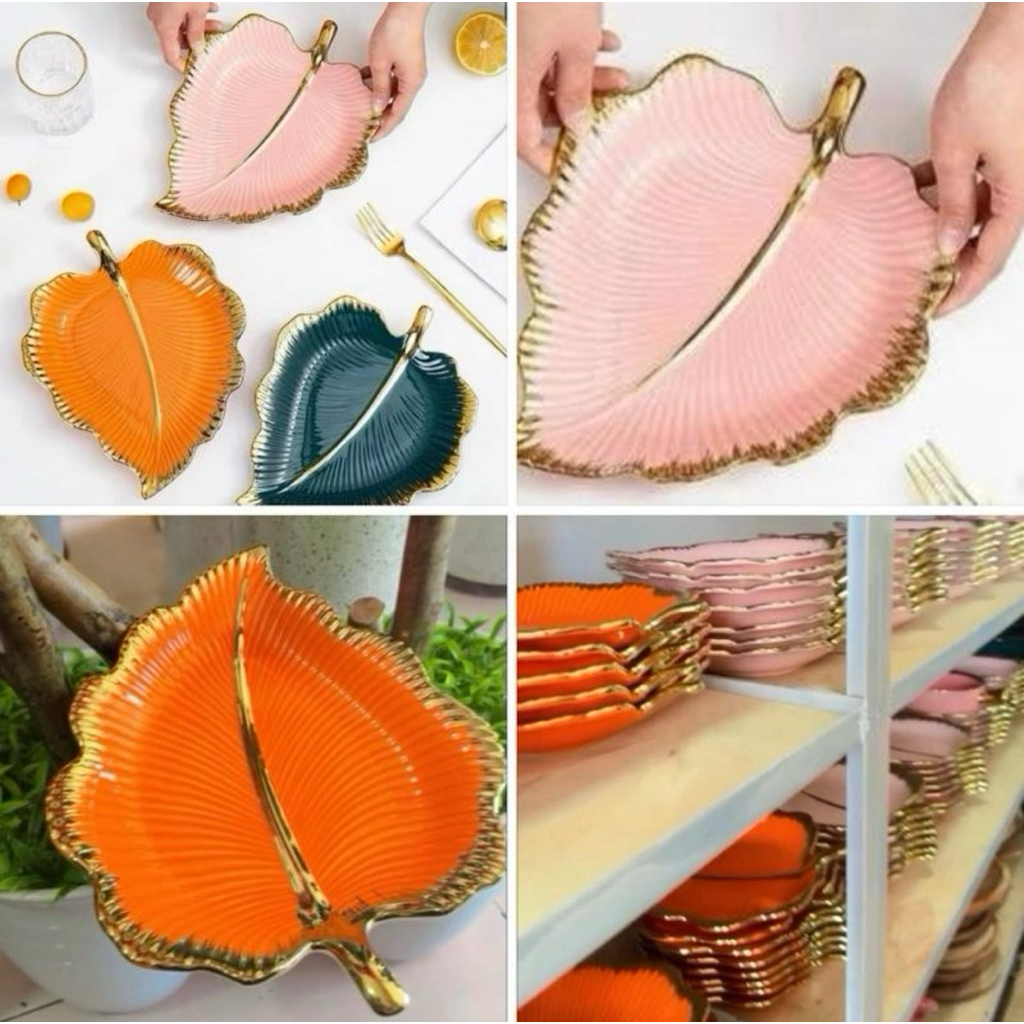 piring keramik aesthetic motif daun