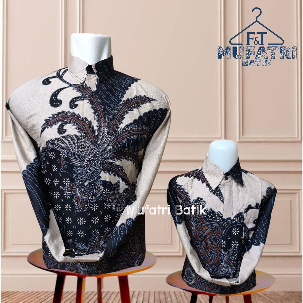 COD Batik kream motif hitam couple ayah anak bahan katun40s lapis furing//kemeja batik ayah anak//ba