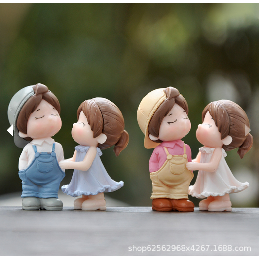 Hiasan Miniatur Boneka Pasangan Kekasih Ornamen Aquarium Topper Figure Boneka Sepasang Anak Romantis