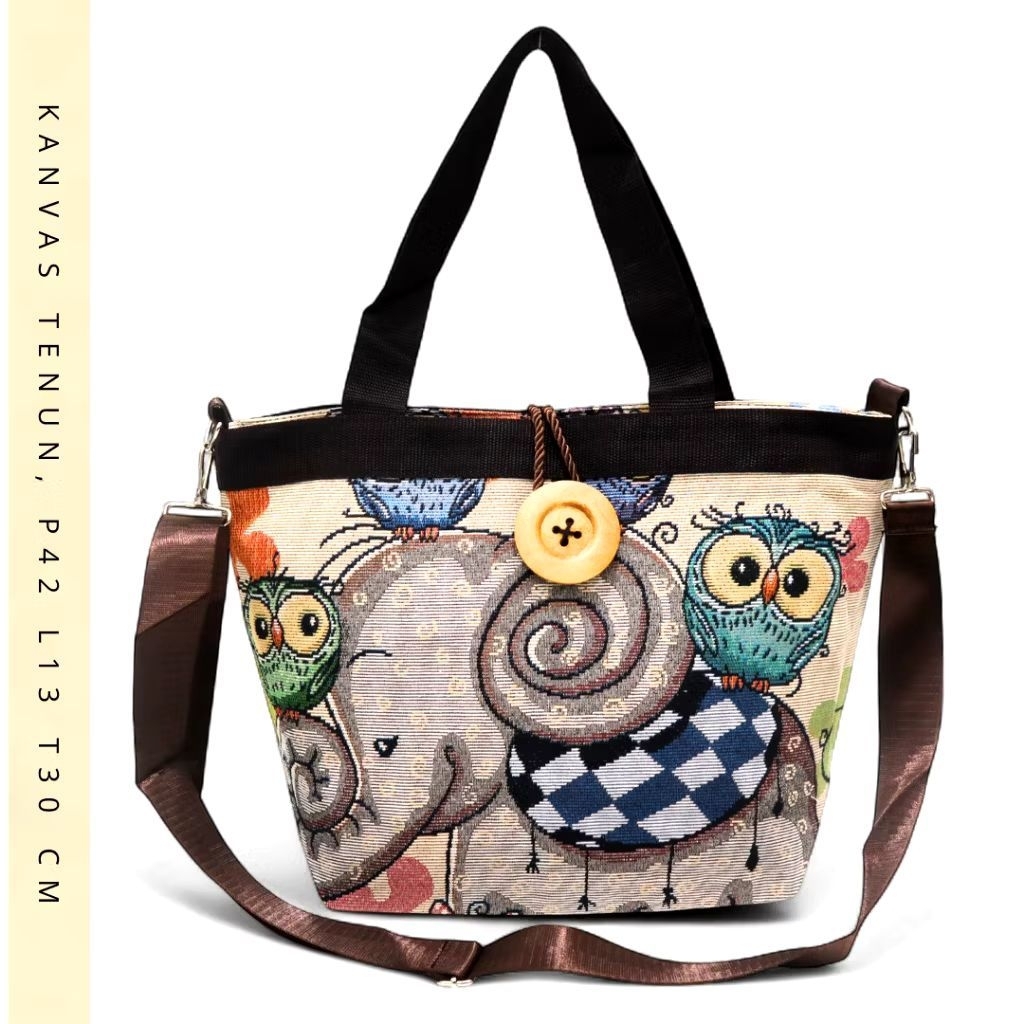 Tas ibu muda jumbo tas bayi tas motif gajah tenun tas wanita tenun kanvas totebag viral simple tas a