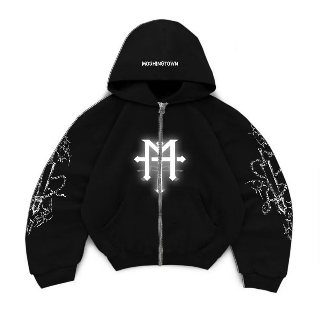 MSTN•ZIIP HOODIE SABLON MENYALA OVERSIZE BLACK LOS ANGELS