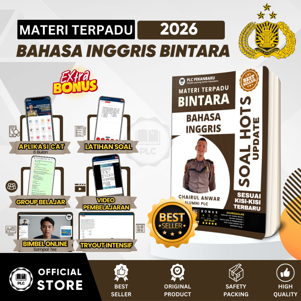 PLC - Buku Materi & Bank Soal HOTS Bahasa Inggris Persiapan Tes Masuk Bintara POLRI 2026