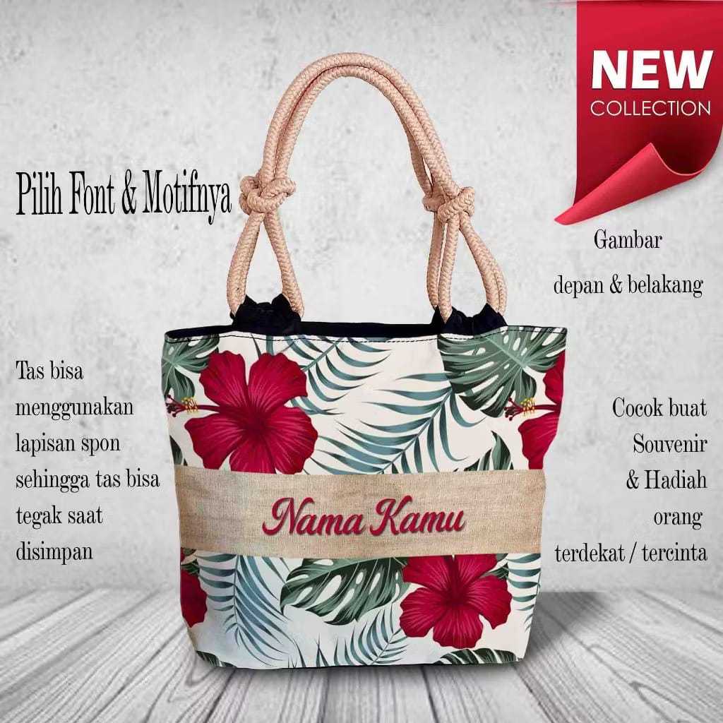 Tas Tali Sumbu Floral-Etnik-Triball Souvenir Totebag Printing Unik Tali Sumbu Custom Pakai Nama Send