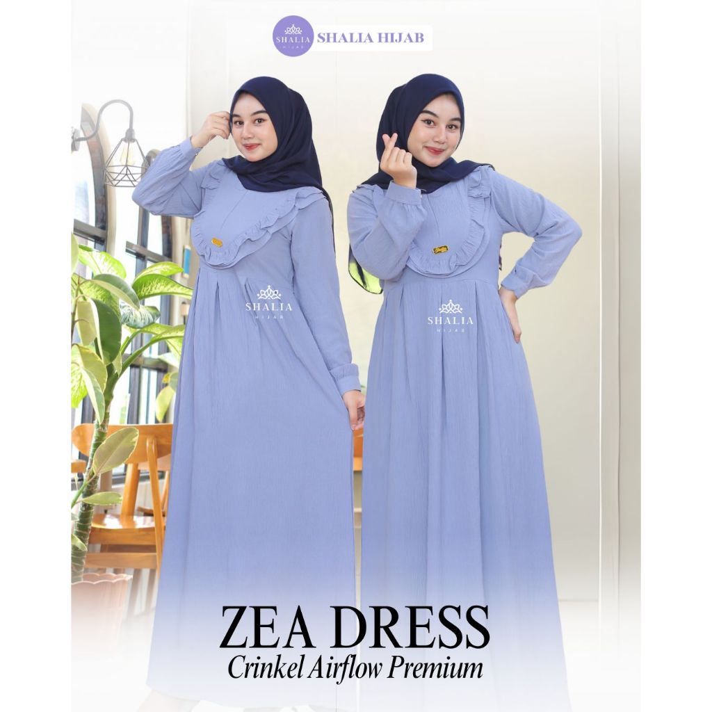 Shalia Hijab - Zea Gamis Crinkel Airflow Premium Polos Dress Wanita Simple Terbaru Rempel Dada Jumbo