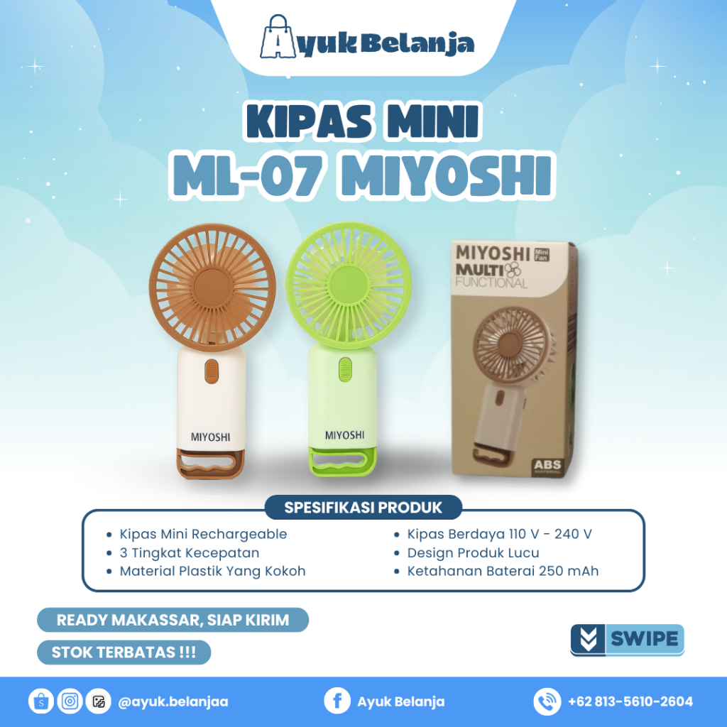 Kipas Mini Rechargeable ML-07 Miyoshi Mini Fan