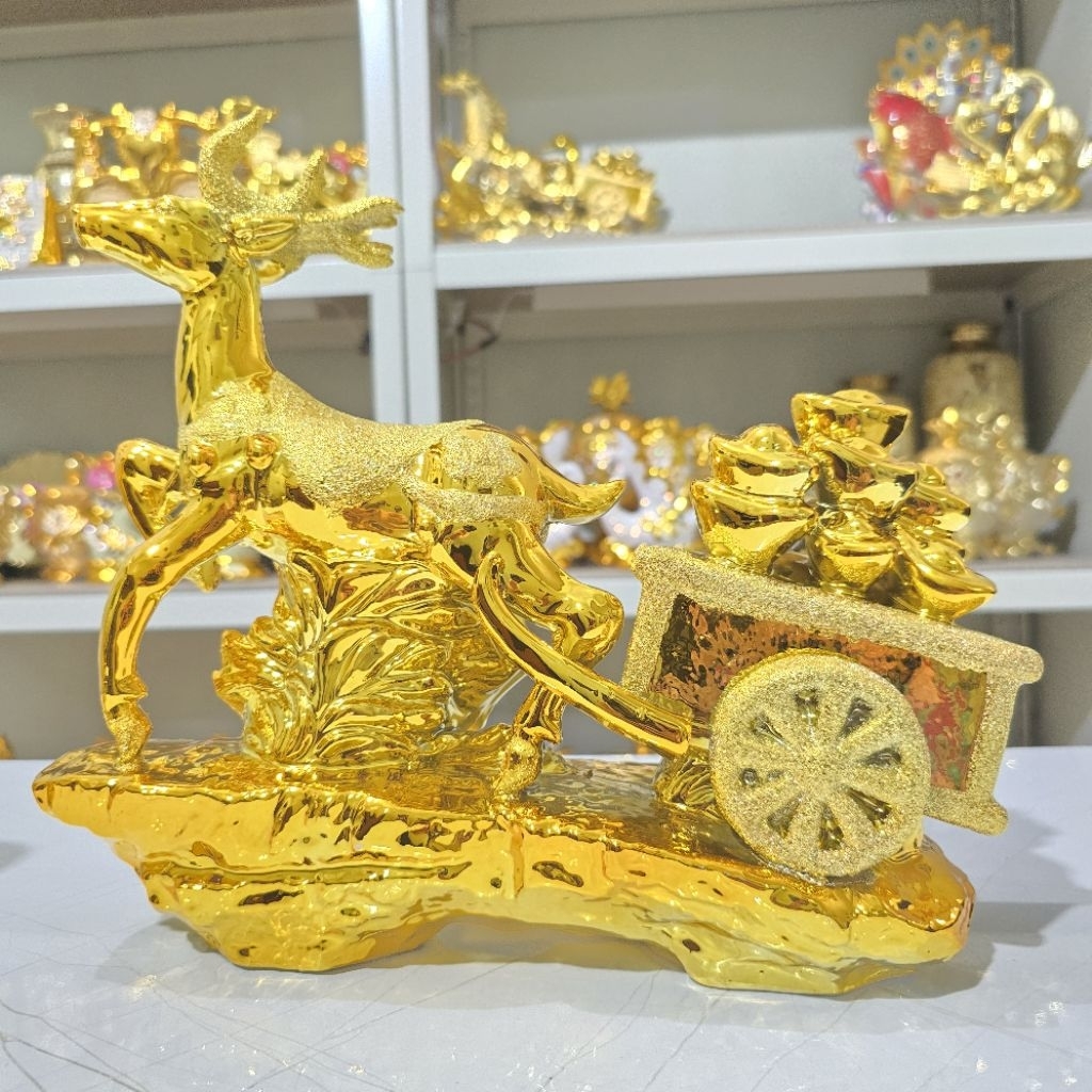 PAJANGAN KERAMIK RUSA KERETA HIAS GOLD MEWAH / PAJANGAN KERAMIK IMPORT / PAJANGAN KERAMIK LEMARI HIA