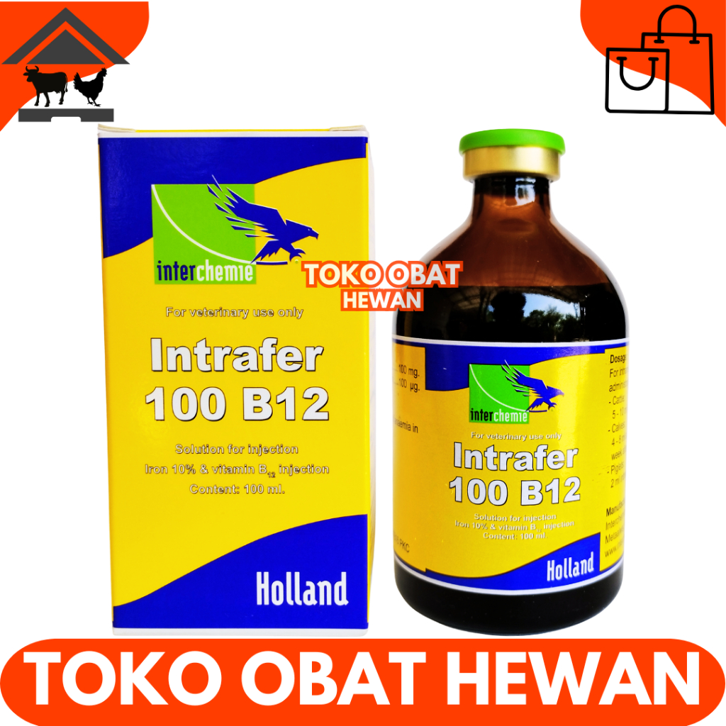 INTRAFER-100 B12 100ML (STIKER KUNING) - Obat Hewan Anti Anemia & Pemacu Pertumbuhan Fe & B12 Sapi B