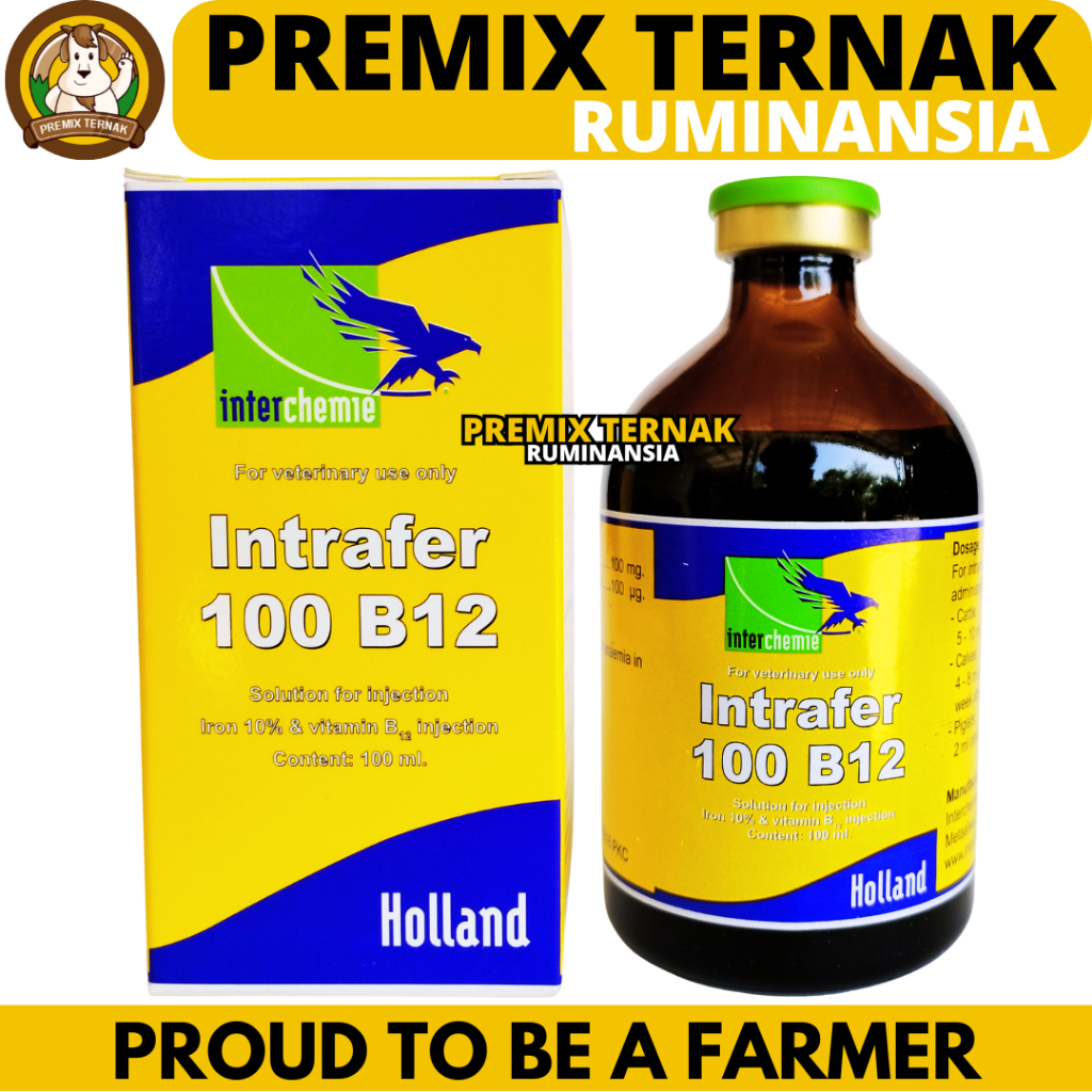 INTRAFER-100 B12 100ML (STIKER KUNING) - Obat Hewan Anti Anemia & Pemacu Pertumbuhan Fe & B12 Sapi B