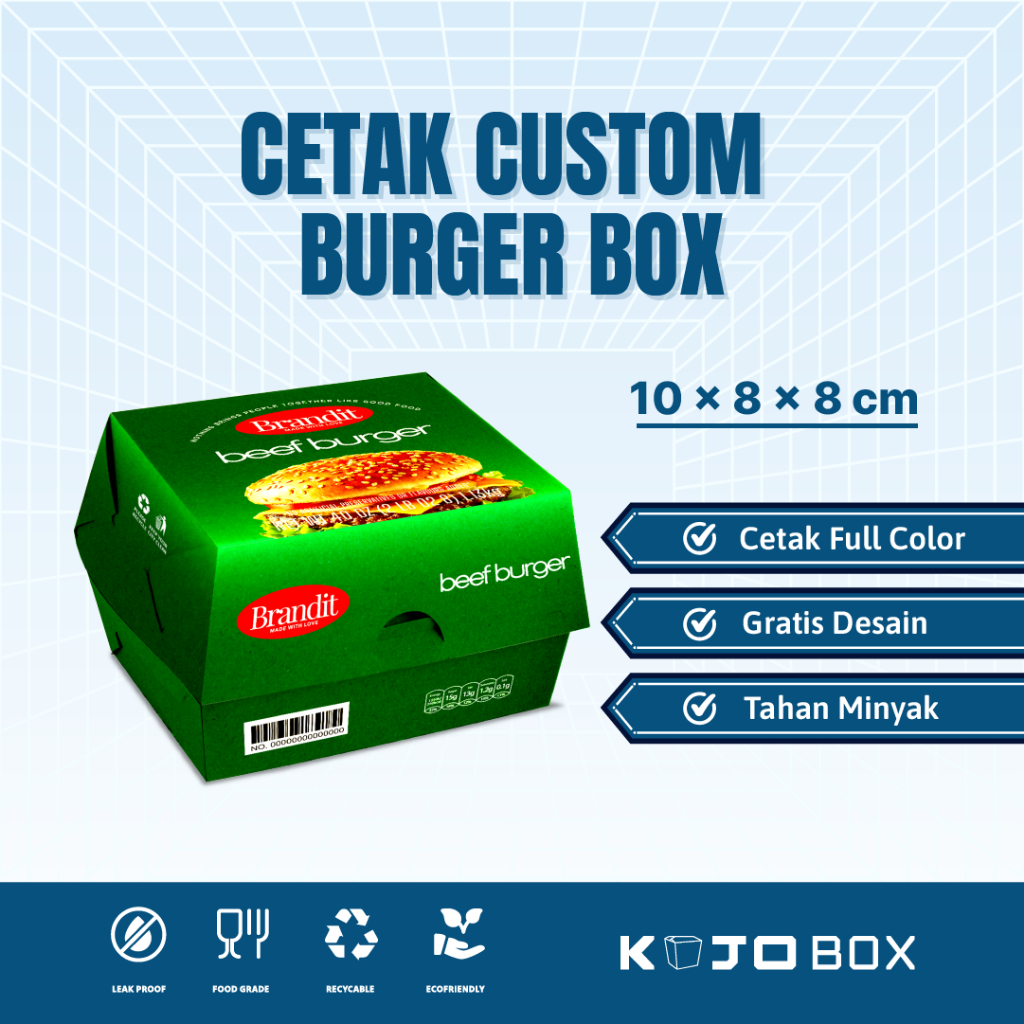 Burger Box Free Custom Design Min. Order 1000 pcs - Ivory 270gr