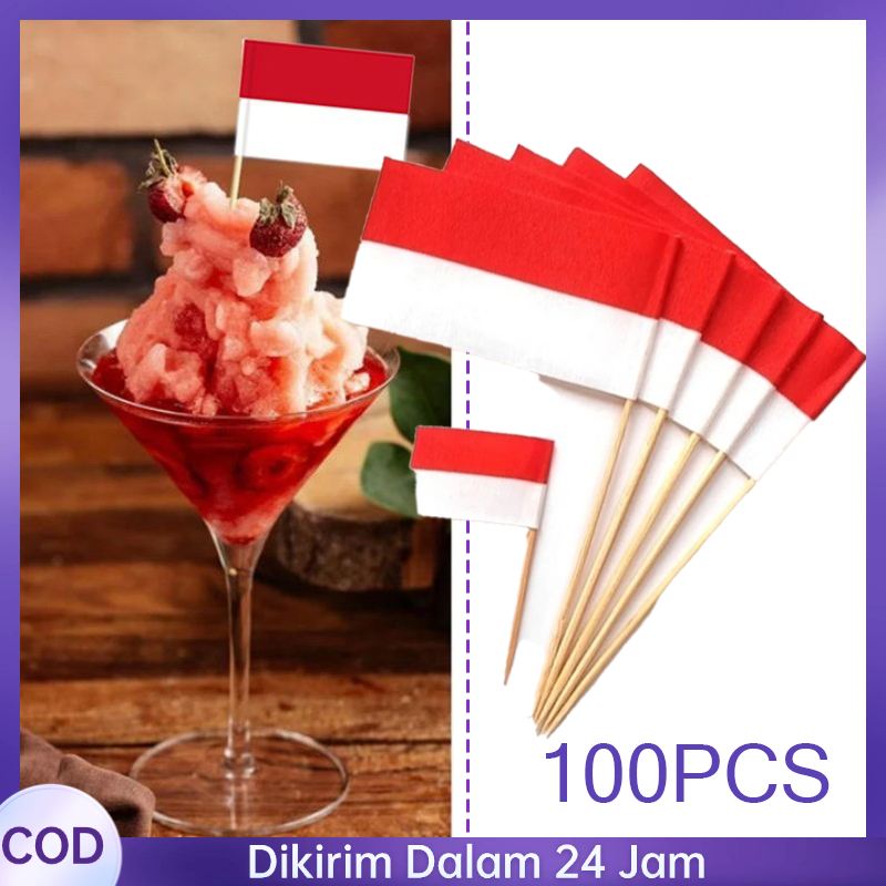 Cake Topper Bendera Merah Putih 100pcs Tusukan Kue Dekorasi 17 Agustusan Hiasan Ulang Tahun Dirgahay