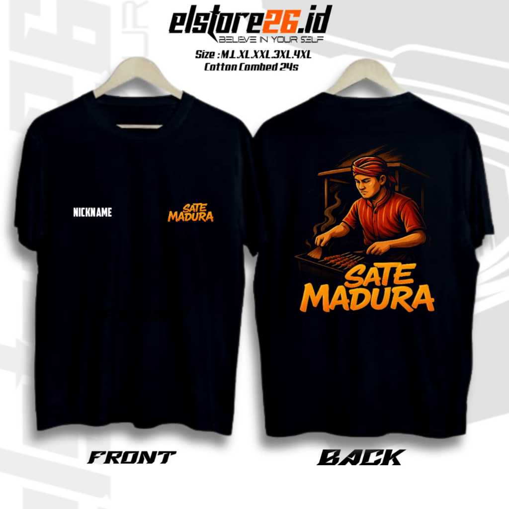 ELSTR26 Tshirt Katun 24s SATE MADURA  | Baju Kaos Kata Kata Viral | Kaos Pria | Baju Wanita