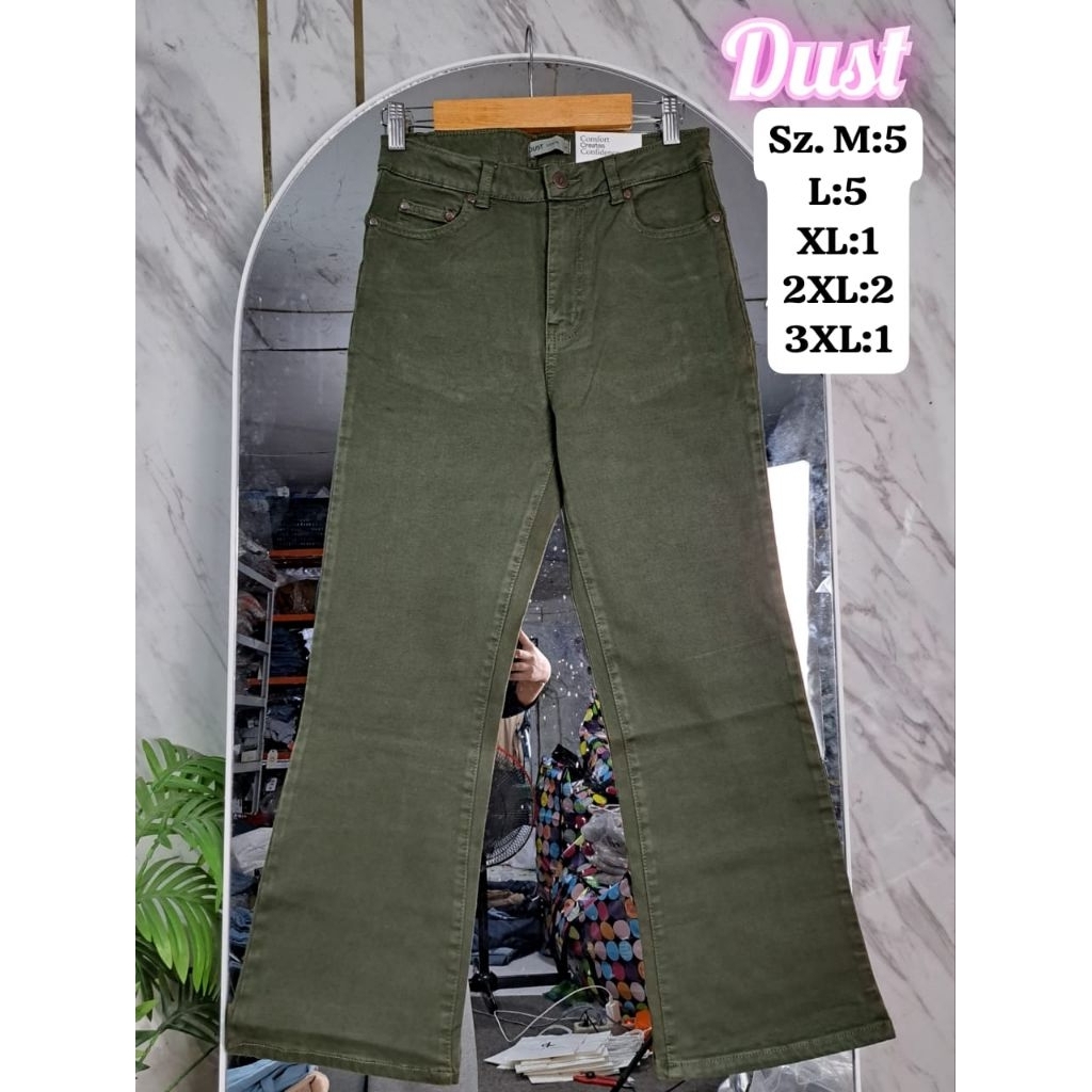 Dust Rana Cutbray Jeans Hijau Army Croped