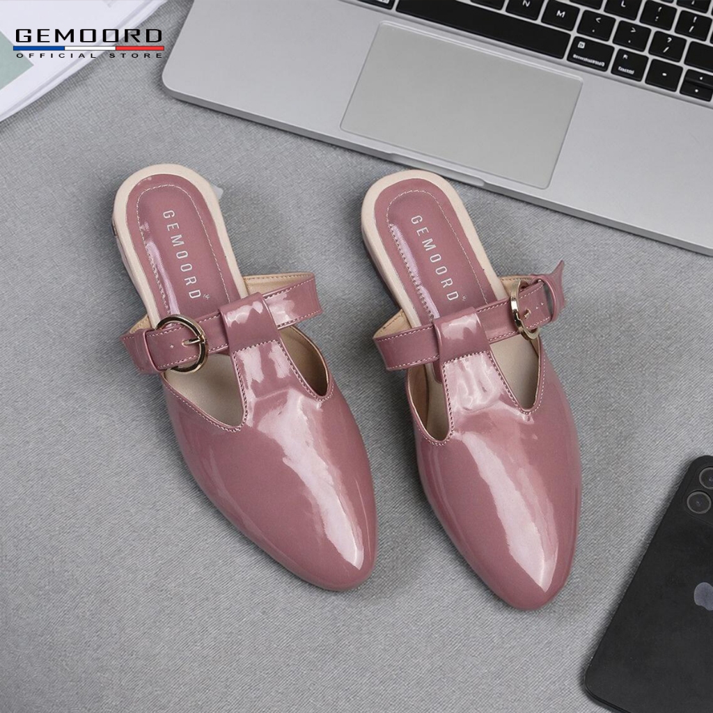 GEMOORD Chicest Ungu Muda Sandal Wanita Mules Hak 3 Cm