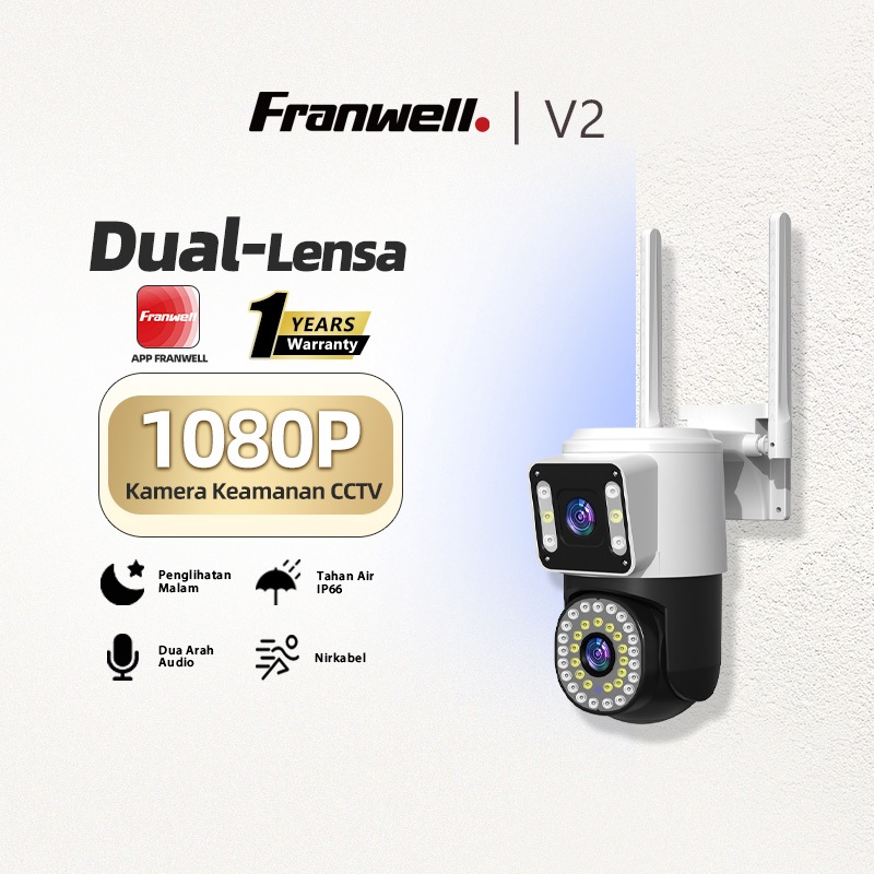 Cctv Wifi Dual Lens Outdoor 1080P Hd Mudah Pasang Pantau Rumah Malam Jelas Audio 2 Arah Tahan Hujan
