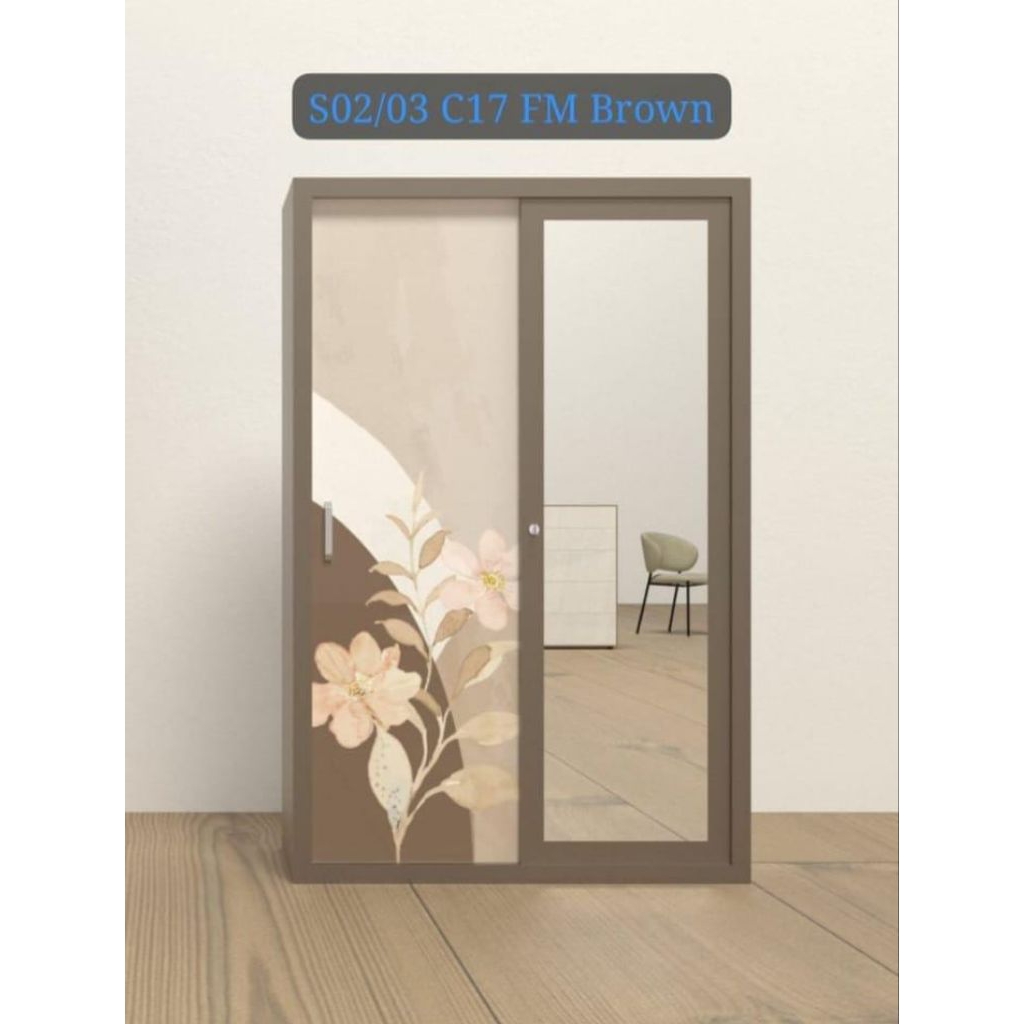 LEMARI BESI OKELO WARNA BROWN 2 PINTU Uk 90 cm FULL GANTUNGAN
