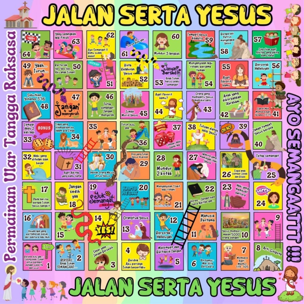 Madebynie✨ Ular Tangga Raksasa Jumbo Kristen | Mainan Edukasi Anak Rohani Kristen Size 2x2 dan 3x4 m
