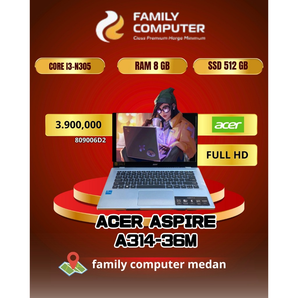 ACER ASPIRE Z314-36M | CORE I3-N305 | RAM 8GB | SSD 512GB | FULL HD