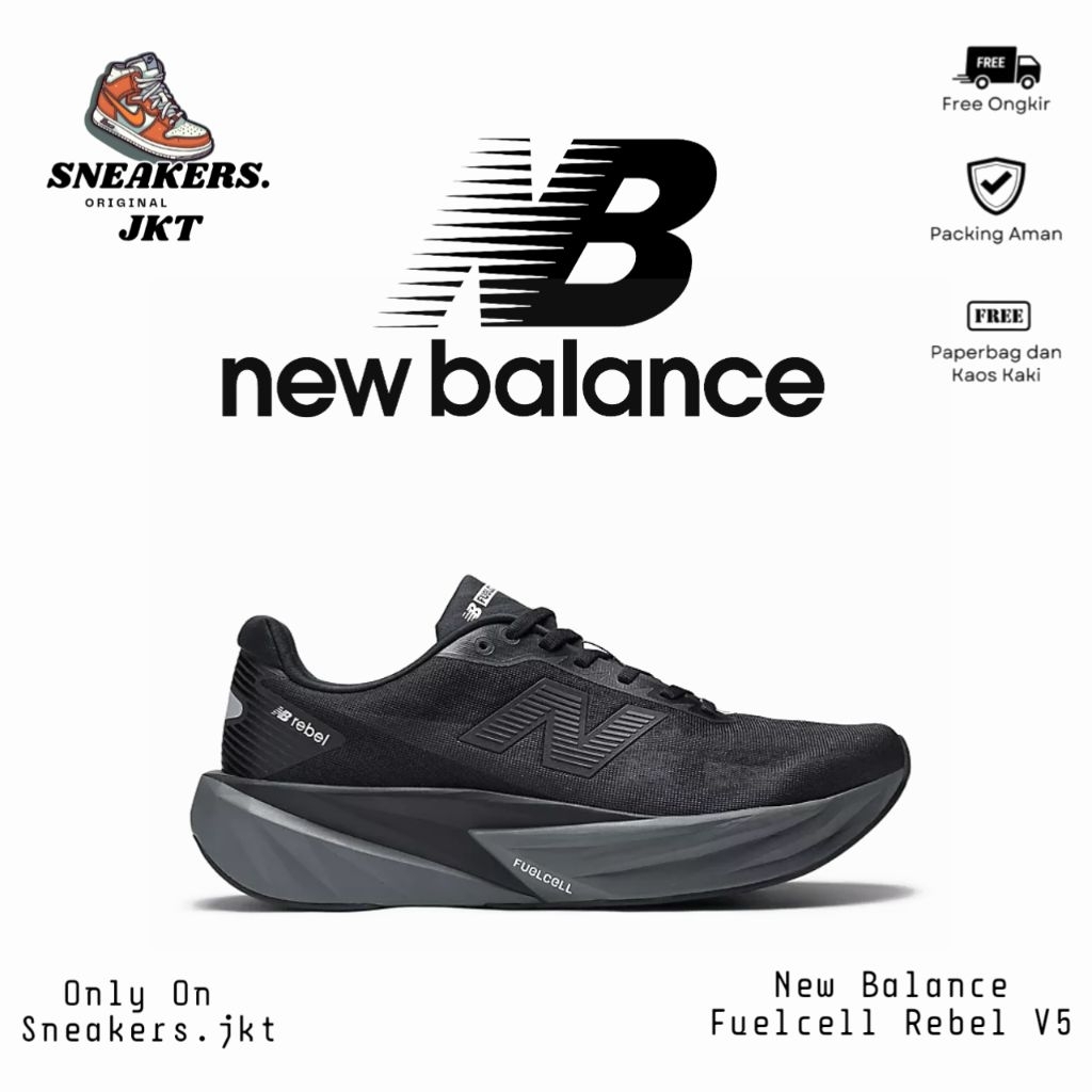 Sepatu Running New Balance Fuelcell Rebel V5 Black/Black Men's Original