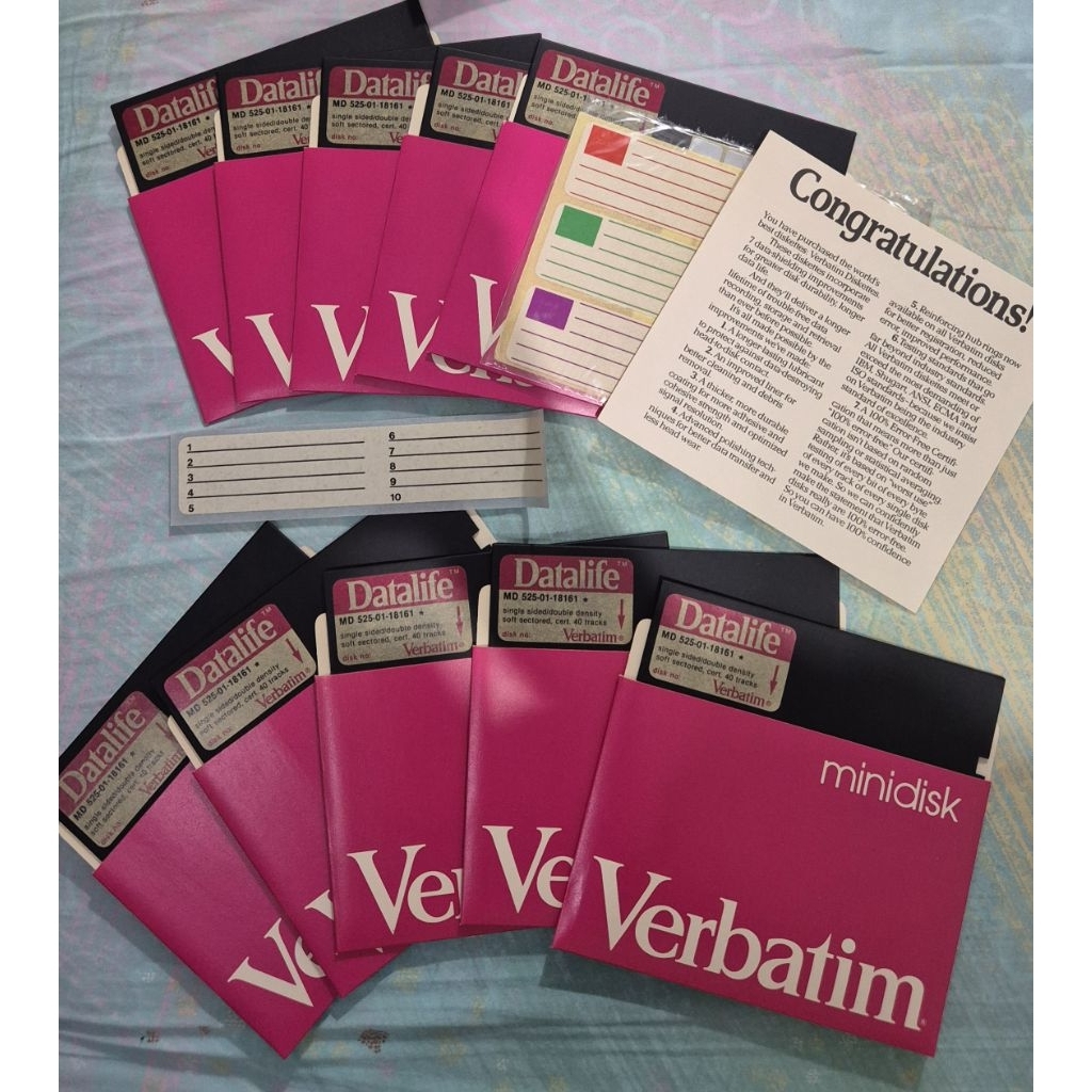 disket 5.25inch isi 10  merk verbatim, athana, disket jadul, disket retro, barang unik, rare item, v