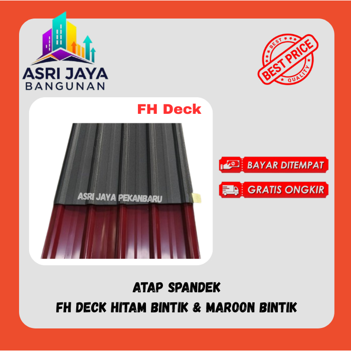 Atap Spandek FH Deck Type 76 Model Hitam Bintik atau Merah Bintik Tersedia Berbagai Macam Ketebalan 
