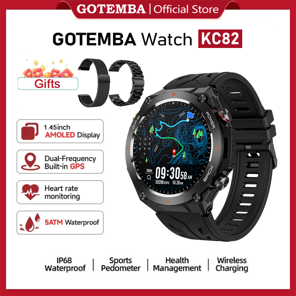 GOTEMBA Smartwatch KC82 Pria GPS Map | 1.45 Amoled | 5ATM Waterproof | Compass | Bluetooth Call Alti