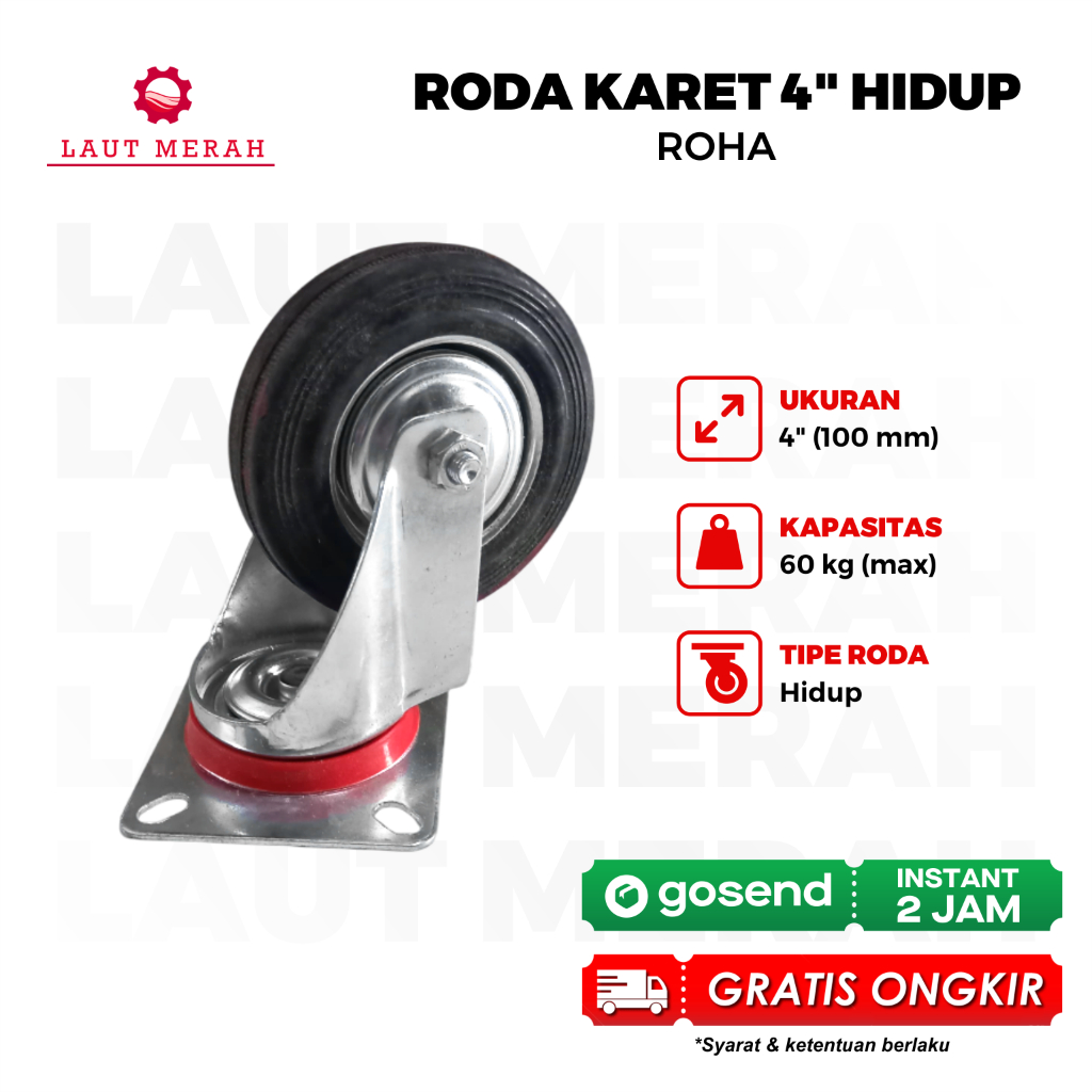 Roda Trolley Karet 4 inch - Roda Troli Hidup