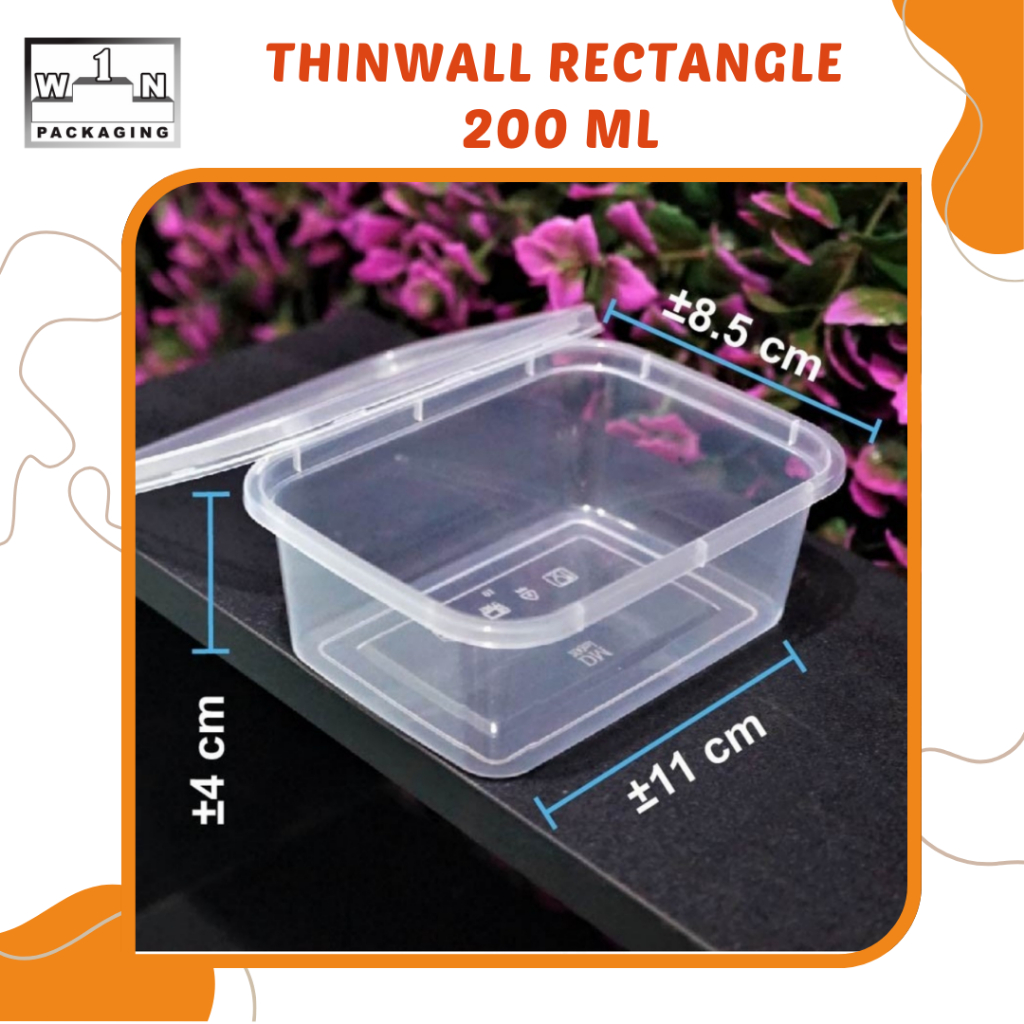 Thinwall Rectangle Mini 200ml 250ml 300ml | Wadah Dessert Box Plastik Mika Bening Tutup Rapat