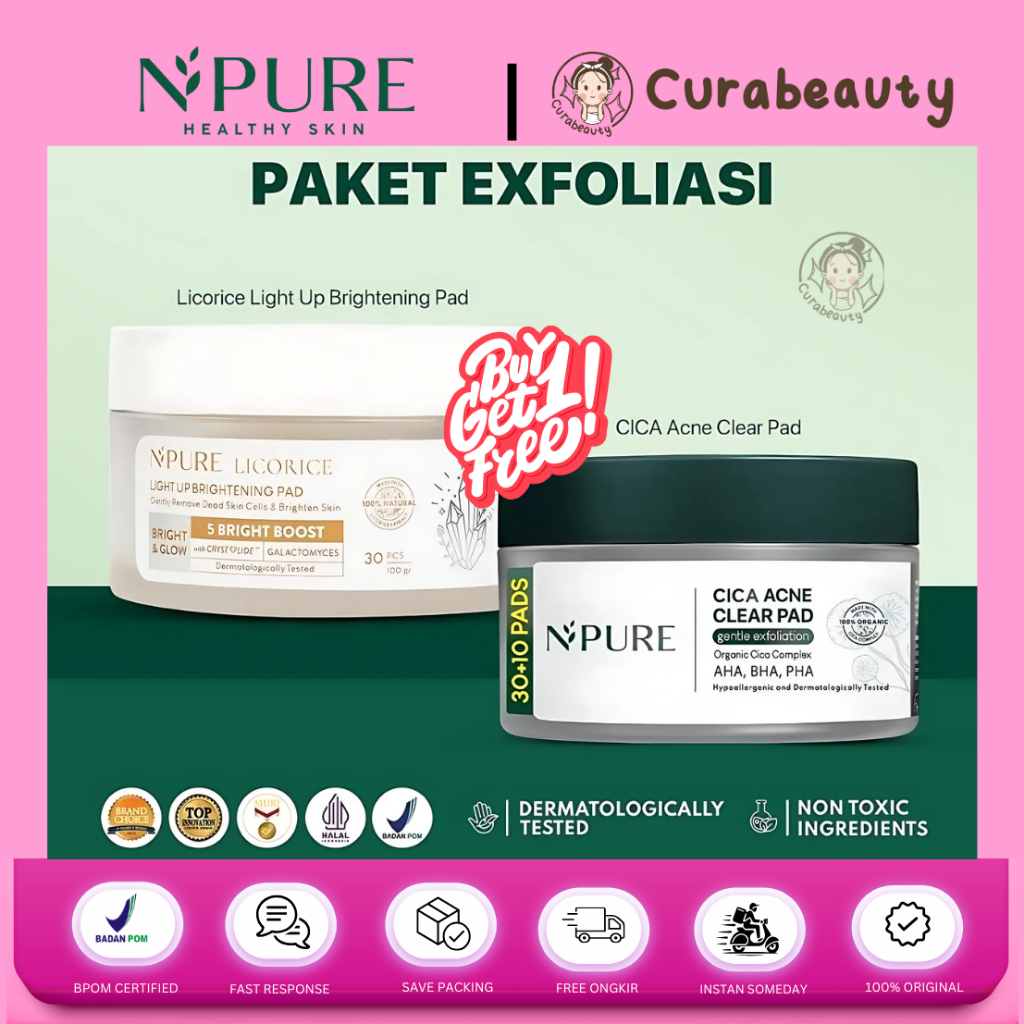 •CURABEAUTY• MANADO [BELI 1 GRATIS 1] NPURE PAKET EXFOLIATING CICA CLEAR PAD │LICORICE BRIGHTENING P