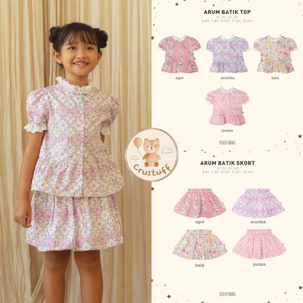 ARUM BATIK TOP / ARUM BATIK SKORT BOHOPANNA B124 / Atasan Batik Anak Perempuan / Fashion Batik Anak 