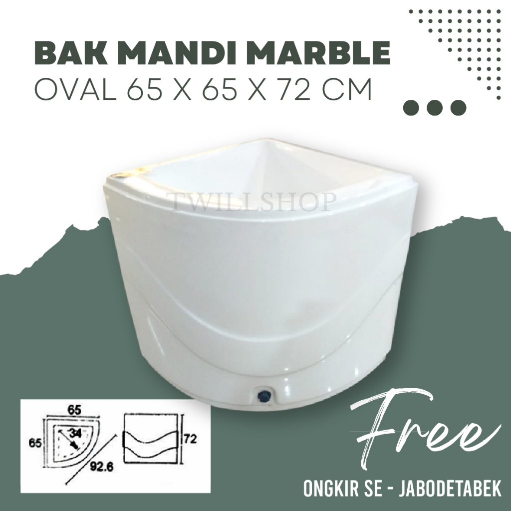 BAK AIR / BAK KAMAR MANDI OVAL SUDUT 65 MARBLE FREE ONGKIR JABODETABEK