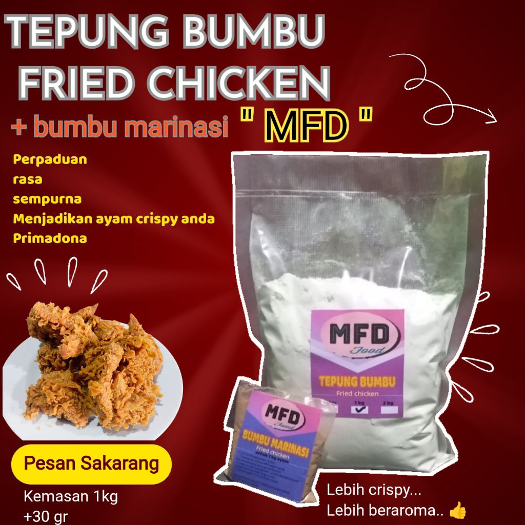 

paket bundel tepung bumbu fried chicken "MFD" 1kg + bumbu marinasi "MFD" 30gr