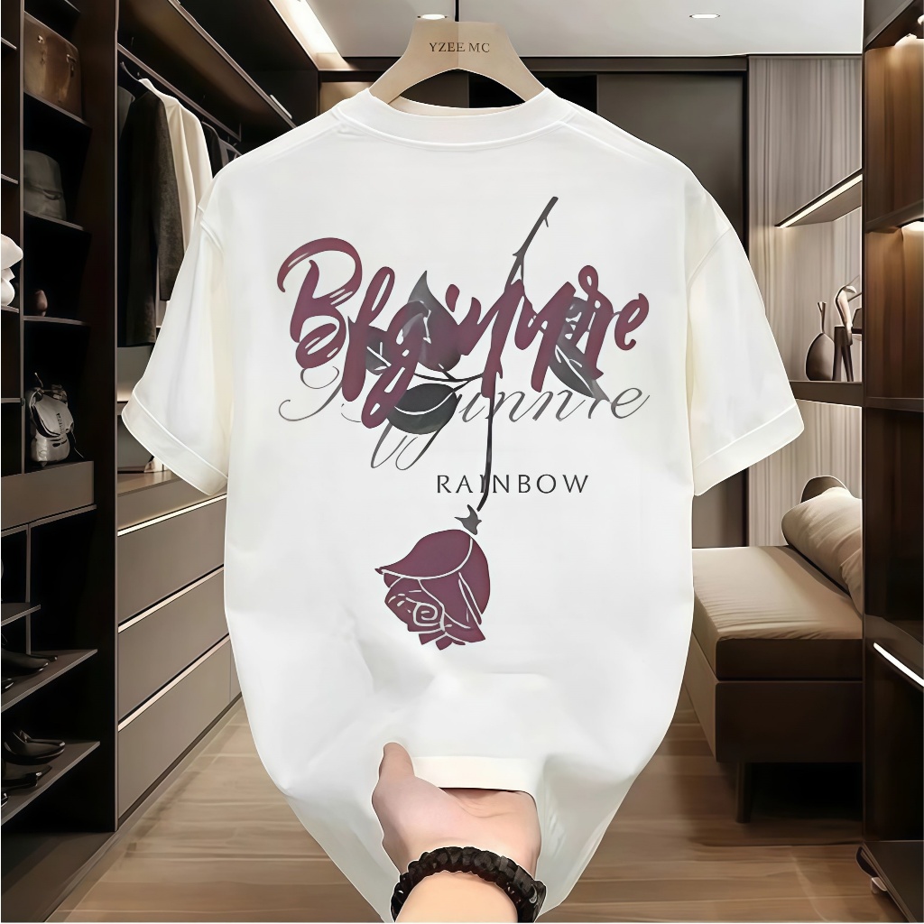 Kaos T-shirt Kasual dengan Motif Bunga Mawar Keren
