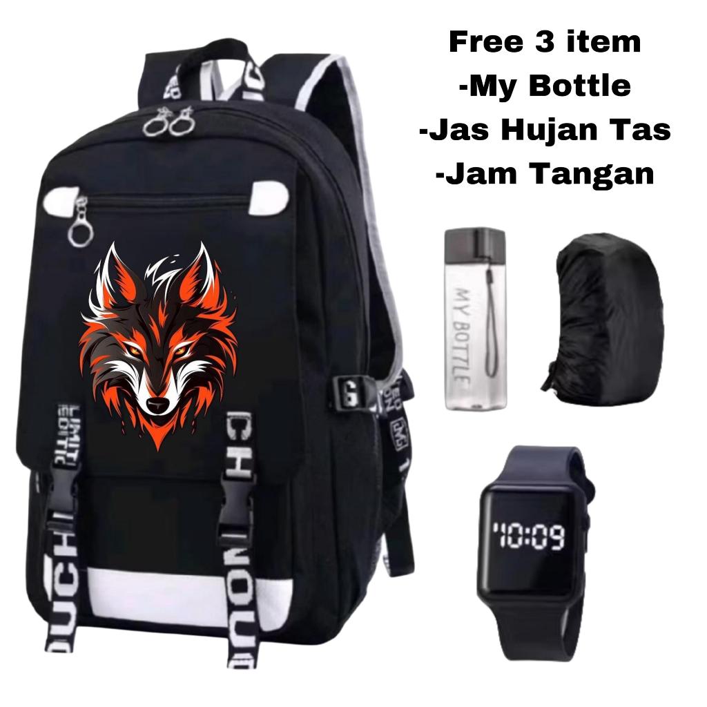 Tas Ransel Anak TK SD Motif Serigala-Tas Sekolah Anak Laki-laki Gambar Wolf-Tas Anak Motif Hewan Ker