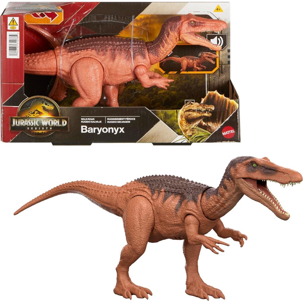 Mattel Jurassic World Rebirth Wild Roar Baryonyx Dinosaur Toy With Tail-Controlled Chomp