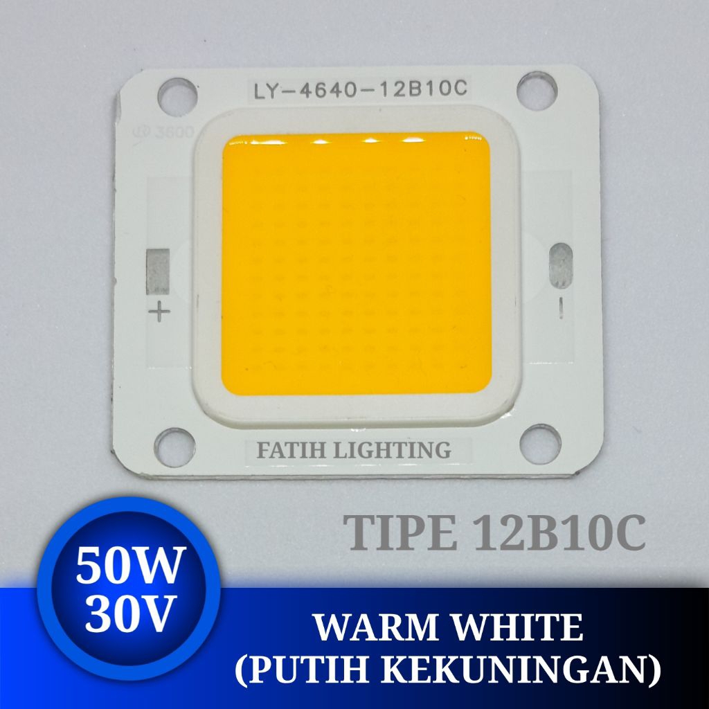 Sparepart Lampu Sorot LED 50 Watt 30 Volt DC Tipe 12B10C Warna Warm White/Putih Kekuningan.