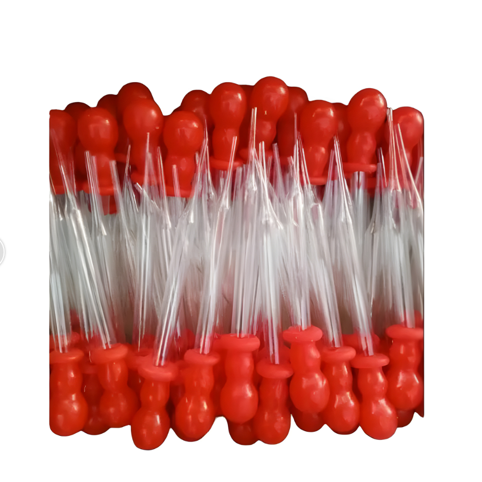 Pipet Tetes Pendek Kaca Dot Merah 1 Box Isi 100 pcs Panjang 10 cm Bahan Kaca & Karet