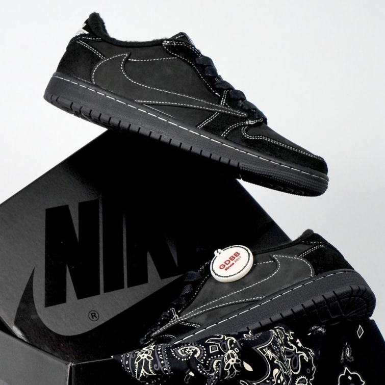 Nike Air Jordan 1 Low x Travis Scott Black Phantom All Black Full Black Sepatu Casual Gym Olahraga J