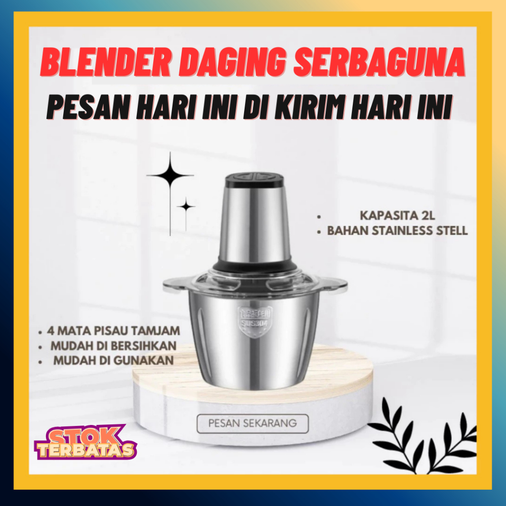 Blender Daging Stainless 2L / Penggiling Daging dan Bumbu Masak / Blender Chopper Serbaguna