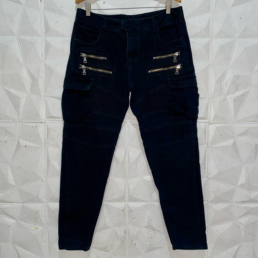 BALMAIN Cargo Biker Jeans Black