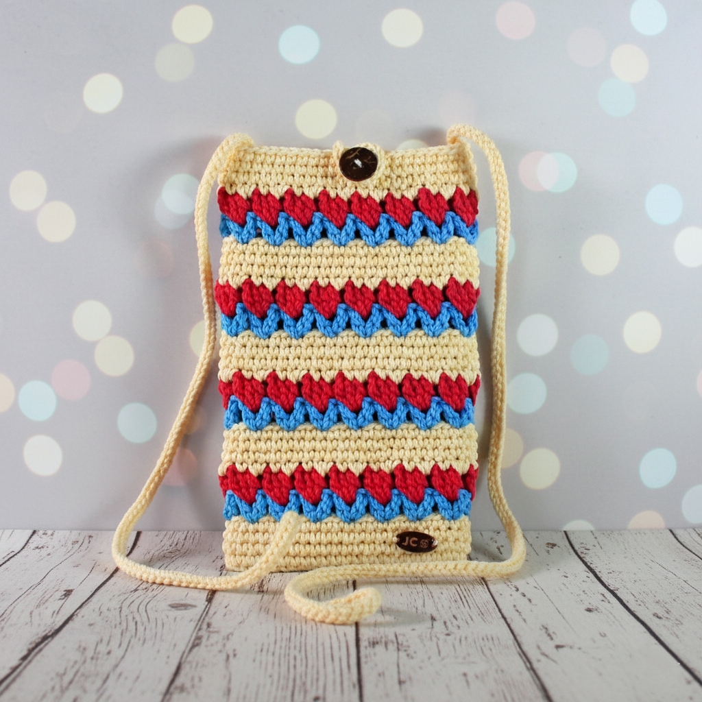 TAS HP Rajut Motif Tulip  / Dompet HP rajut Tulip cantik