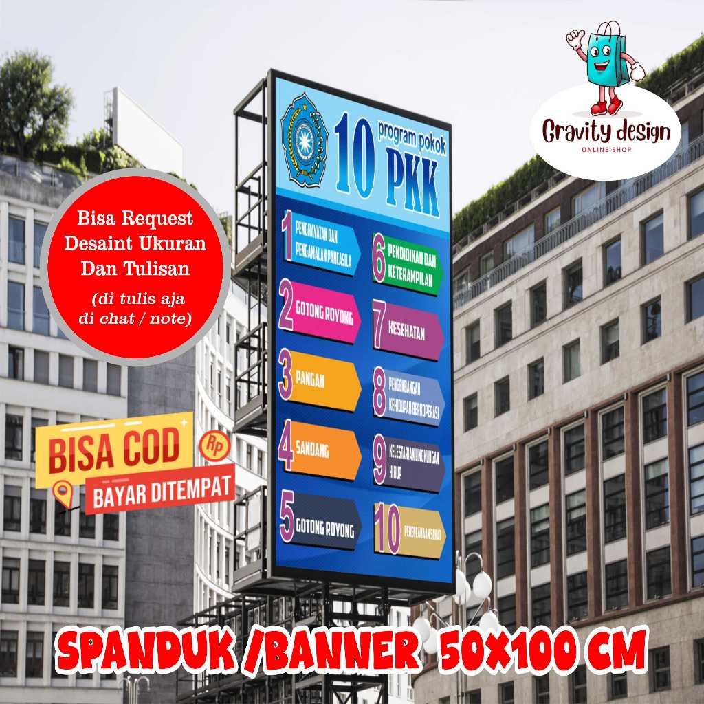 cetak spanduk 10 program pkk free desain 50x100 cm
