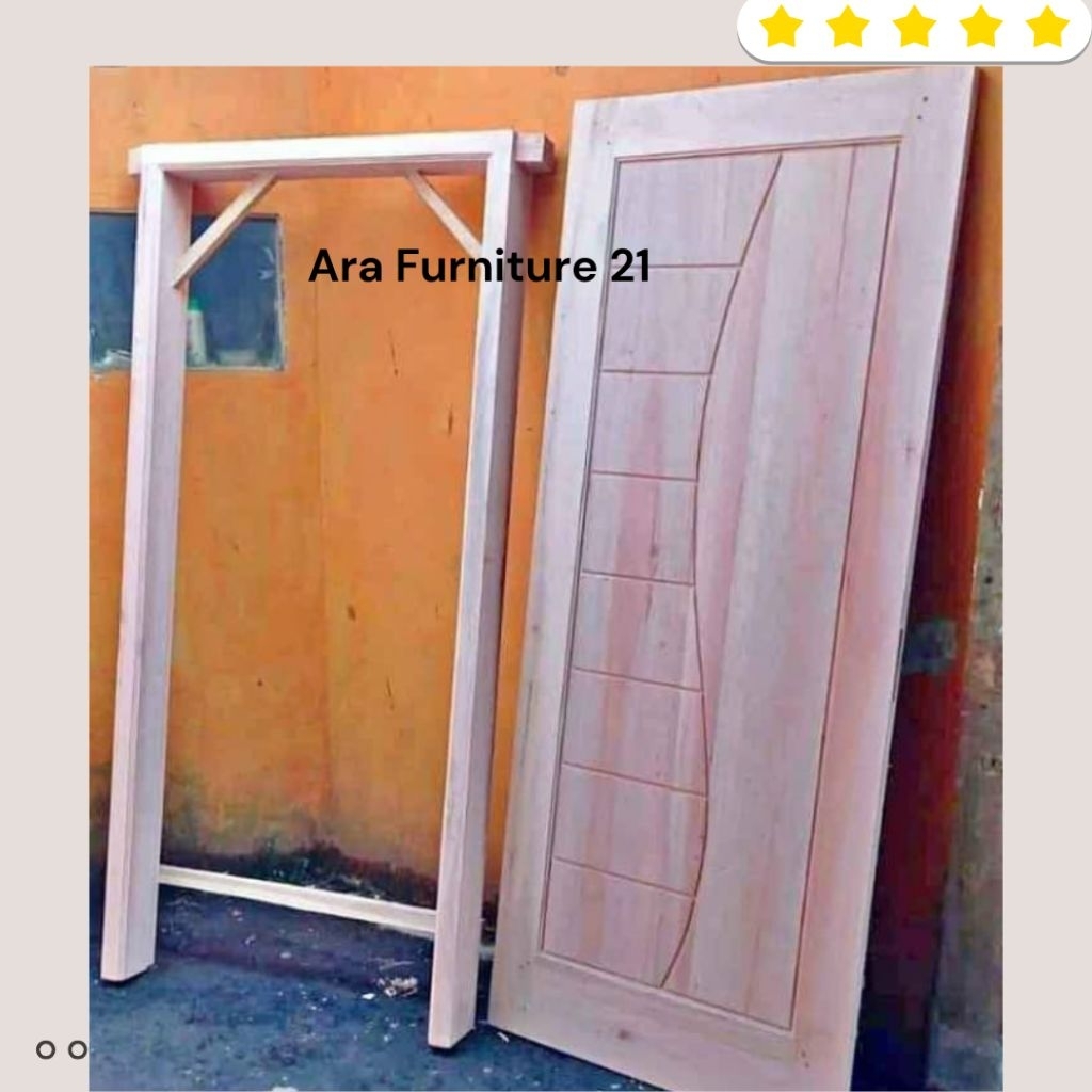 Ready stock daun pintu dan kusen 1set motif minimalis kayu mahoni