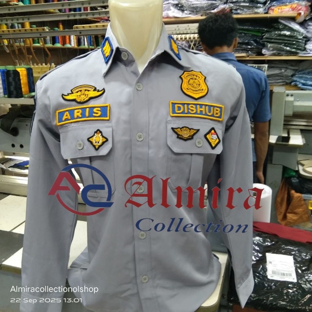 kemeja dishub PDL biru list kuning seragam PDL dishub baju PDL dishub bordir timbul