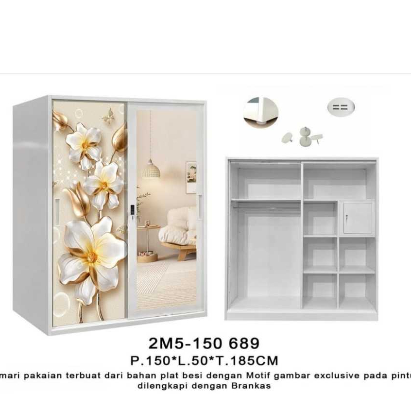 Lemari Pakaian Besi Sliding Jumbo Ukuran 150-Lemari Pakaian Besi  150-689