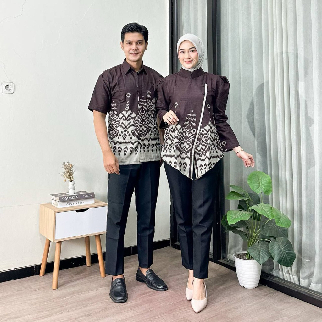 Blouse Batik Kebaya Janggan Wanita Modern Blouse Batik Puffy Kemeja Batik Pria Batik Couple Pasangan