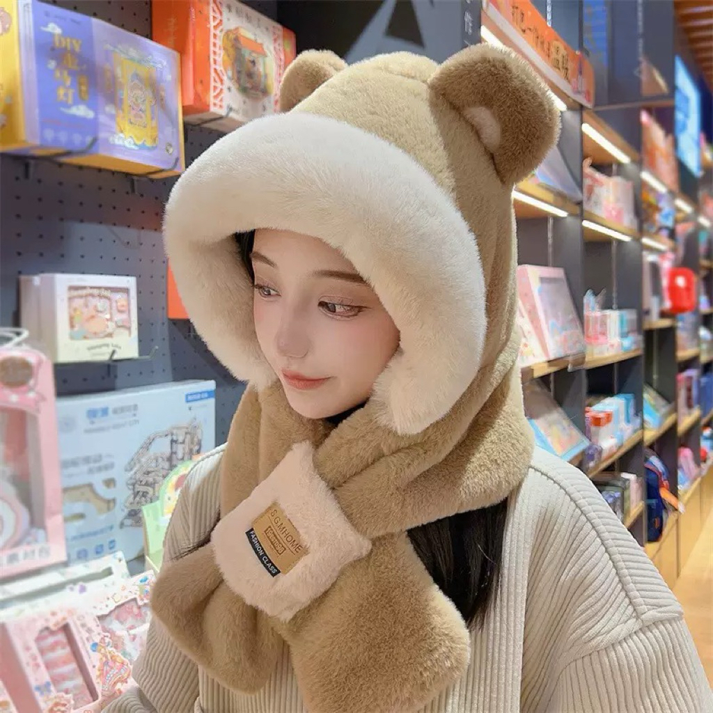 Topi Musim dingin Bear Fur Fashon Telinga Beruang Musim Dingin, Topi Jenny, Pelindung Kepala Musim D